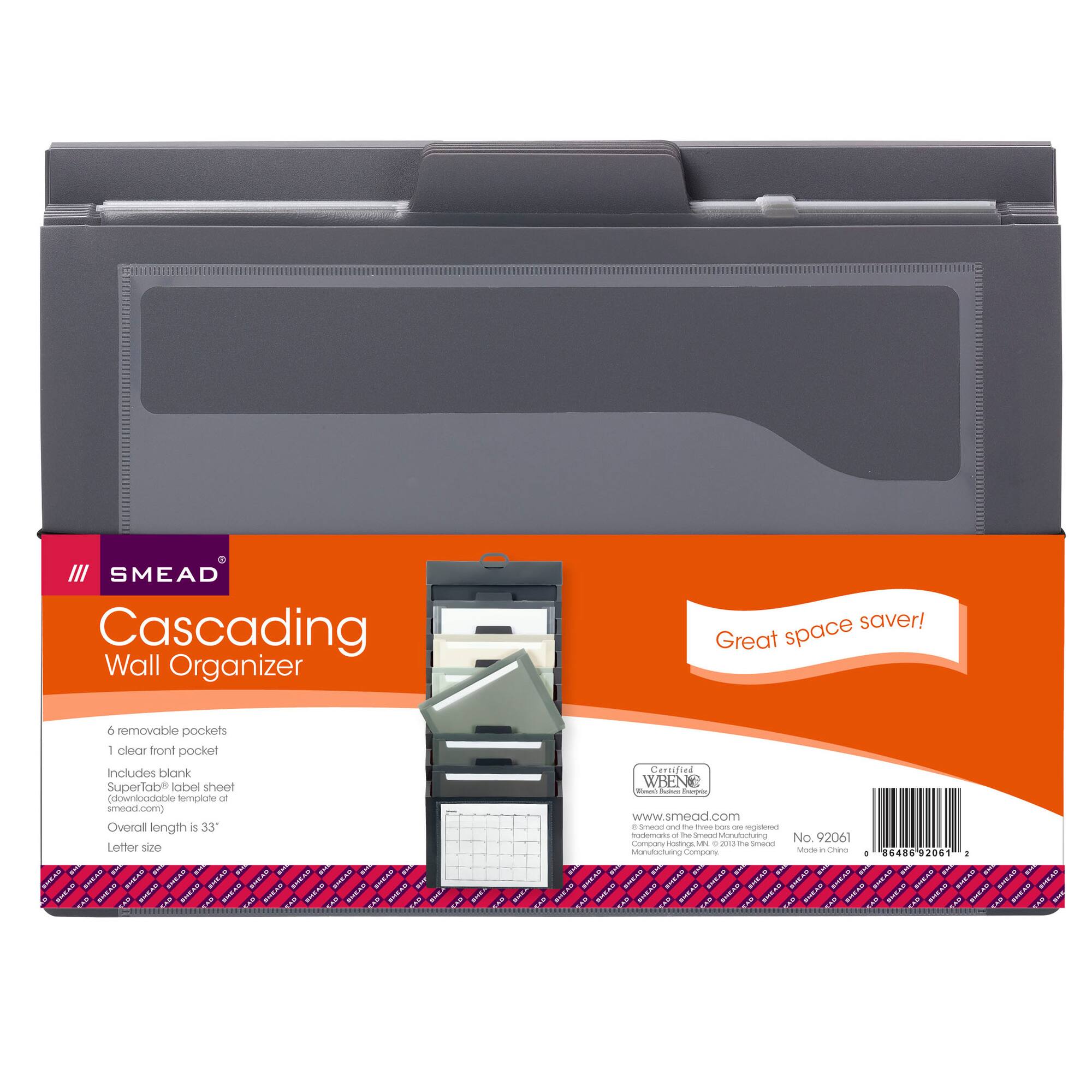 Smead® Cascading Wall Organizer, Gray with Neutral Pockets